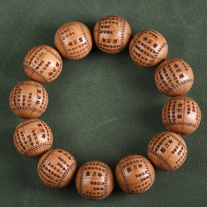 Buddha Stones Natural Abelia Biflora Wood Heart Sutra Om Mani Padme Hum Bracelet - image 8