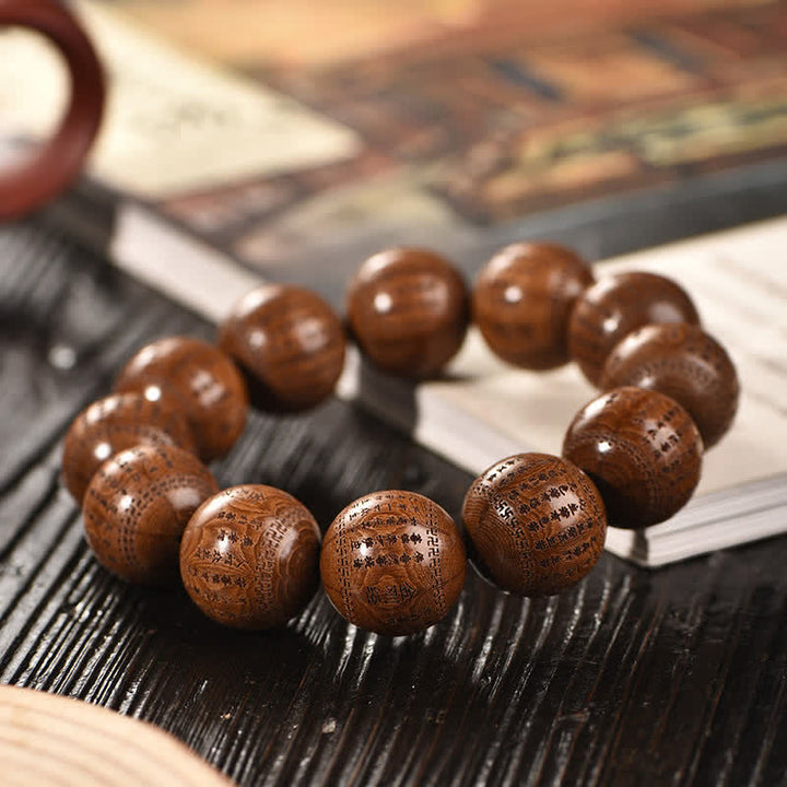 Buddha Stones Natural Abelia Biflora Wood Heart Sutra Om Mani Padme Hum Bracelet - image 10