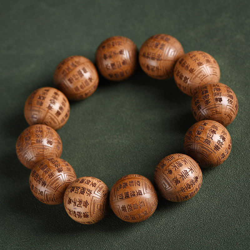 Buddha Stones Natural Abelia Biflora Wood Heart Sutra Om Mani Padme Hum Bracelet - Heart Sutra - image 15