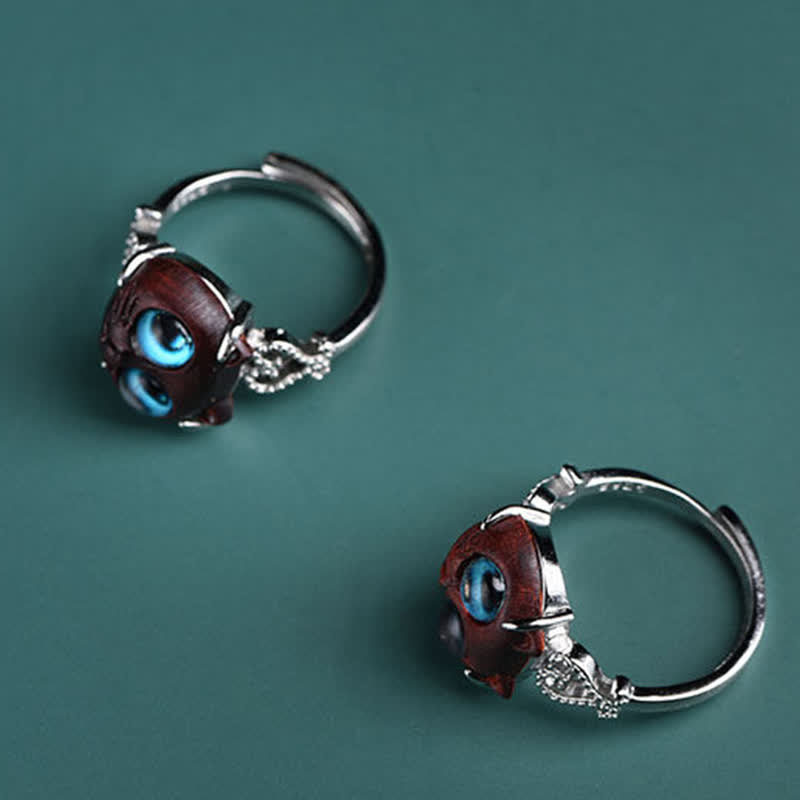 Buddha Stones Small Leaf Red Sandalwood Cat Longevity Adjustable Ring - image 5