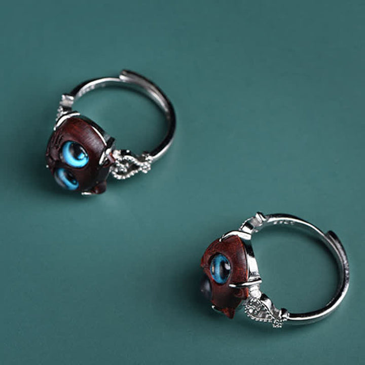 Buddha Stones Small Leaf Red Sandalwood Cat Longevity Adjustable Ring - image 5