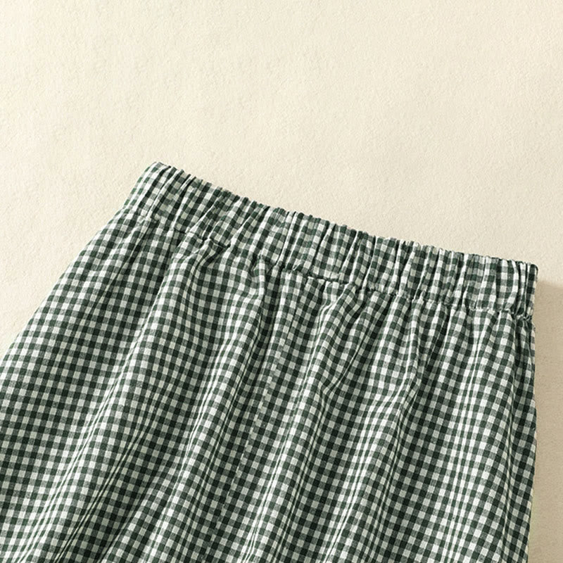 Buddha Stones Summer Vintage Green Plaid Women's Skirts With Pockets - image 2
