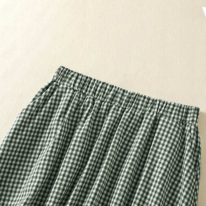Buddha Stones Summer Vintage Green Plaid Women's Skirts With Pockets - image 4