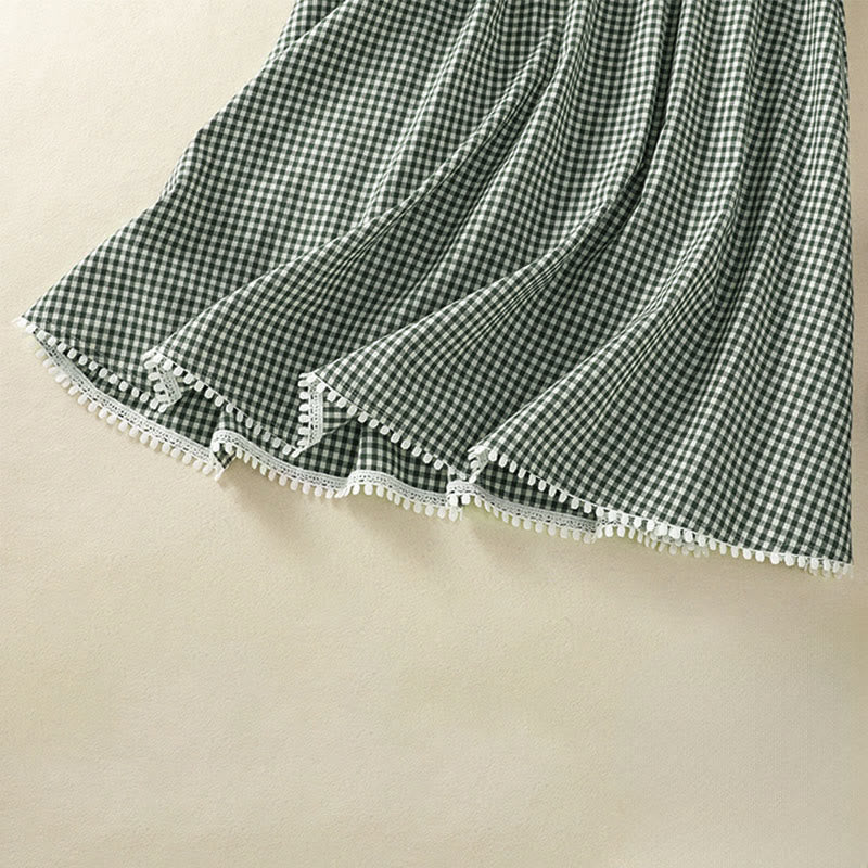 Buddha Stones Summer Vintage Green Plaid Women's Skirts With Pockets - image 5