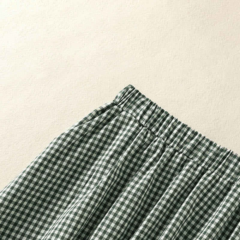 Buddha Stones Summer Vintage Green Plaid Women's Skirts With Pockets - image 3