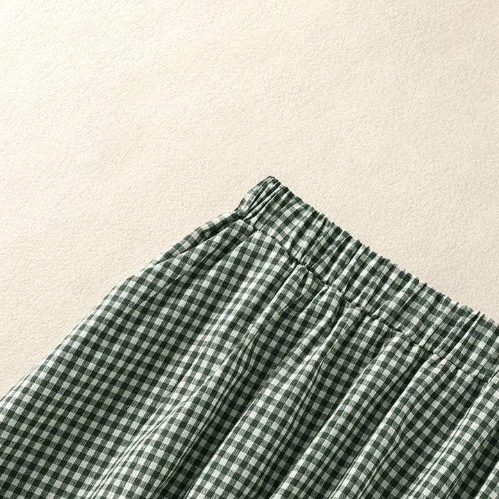 Buddha Stones Summer Vintage Green Plaid Women's Skirts With Pockets - image 3