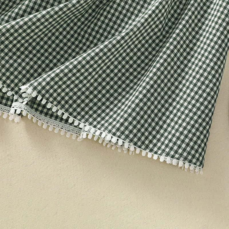 Buddha Stones Summer Vintage Green Plaid Women's Skirts With Pockets - image 6