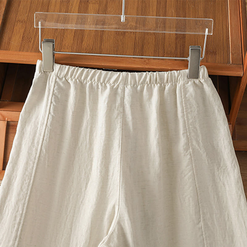 Buddha Stones Summer Casual Minimalist Drawstring Solid Cropped Pants Women's Straight Leg Pants With Pockets - image 3