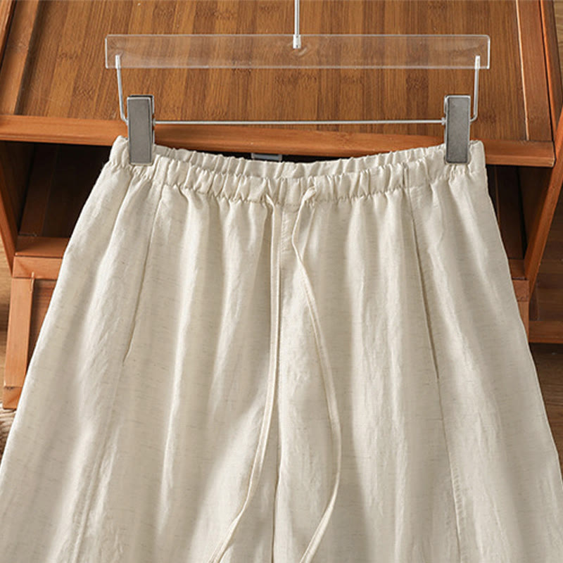 Buddha Stones Summer Casual Minimalist Drawstring Solid Cropped Pants Women's Straight Leg Pants With Pockets - image 2