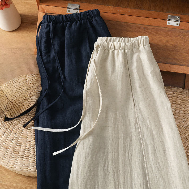 Buddha Stones Summer Casual Minimalist Drawstring Solid Cropped Pants Women's Straight Leg Pants With Pockets - image 15
