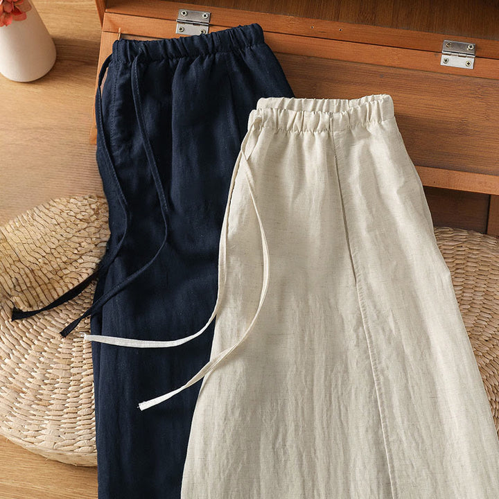 Buddha Stones Summer Casual Minimalist Drawstring Solid Cropped Pants Women's Straight Leg Pants With Pockets - image 15