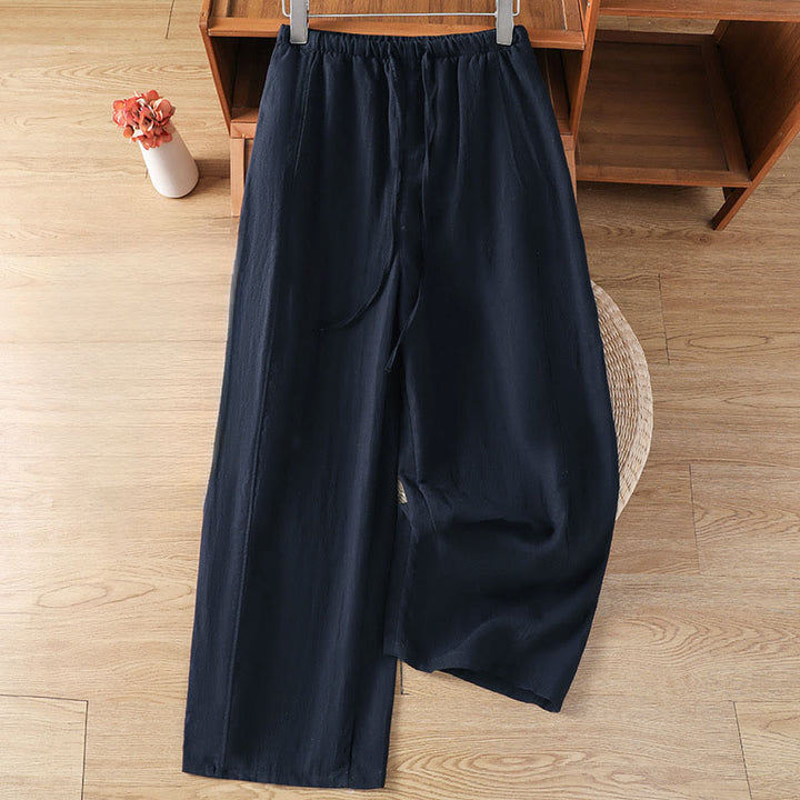 Buddha Stones Summer Casual Minimalist Drawstring Solid Cropped Pants Women's Straight Leg Pants With Pockets - Navy - US8-10, UK/AU12-14, EU40-42 (2XL) - image 8