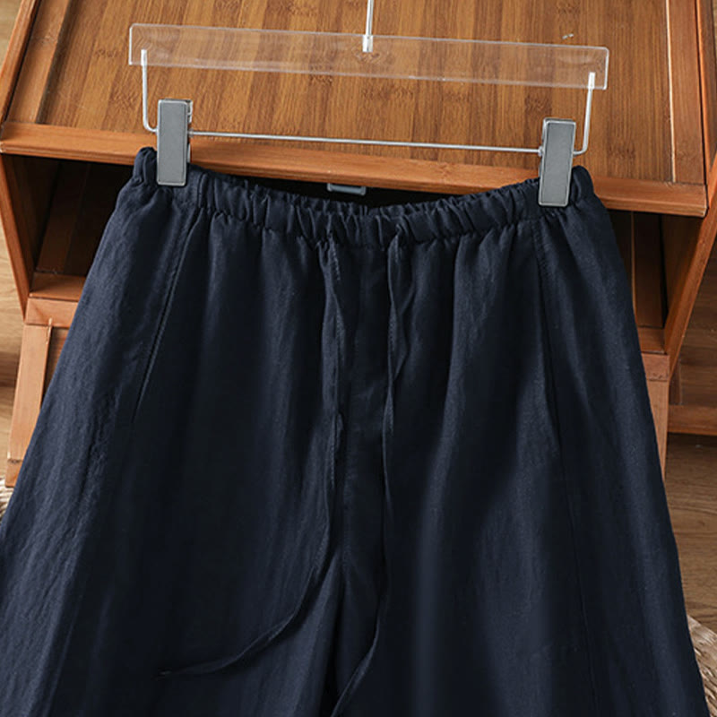 Buddha Stones Summer Casual Minimalist Drawstring Solid Cropped Pants Women's Straight Leg Pants With Pockets - image 10
