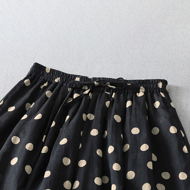 Buddha Stones Summer Casual Vintage Drawstring Polka Dot Women's Cropped Pants With Pockets - image 10