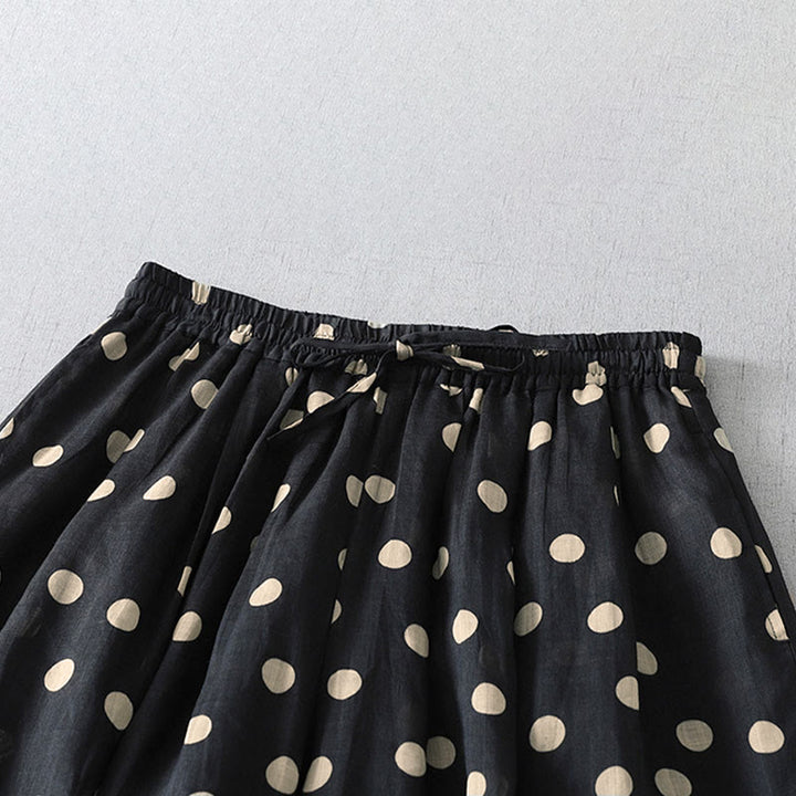 Buddha Stones Summer Casual Vintage Drawstring Polka Dot Women's Cropped Pants With Pockets - image 10