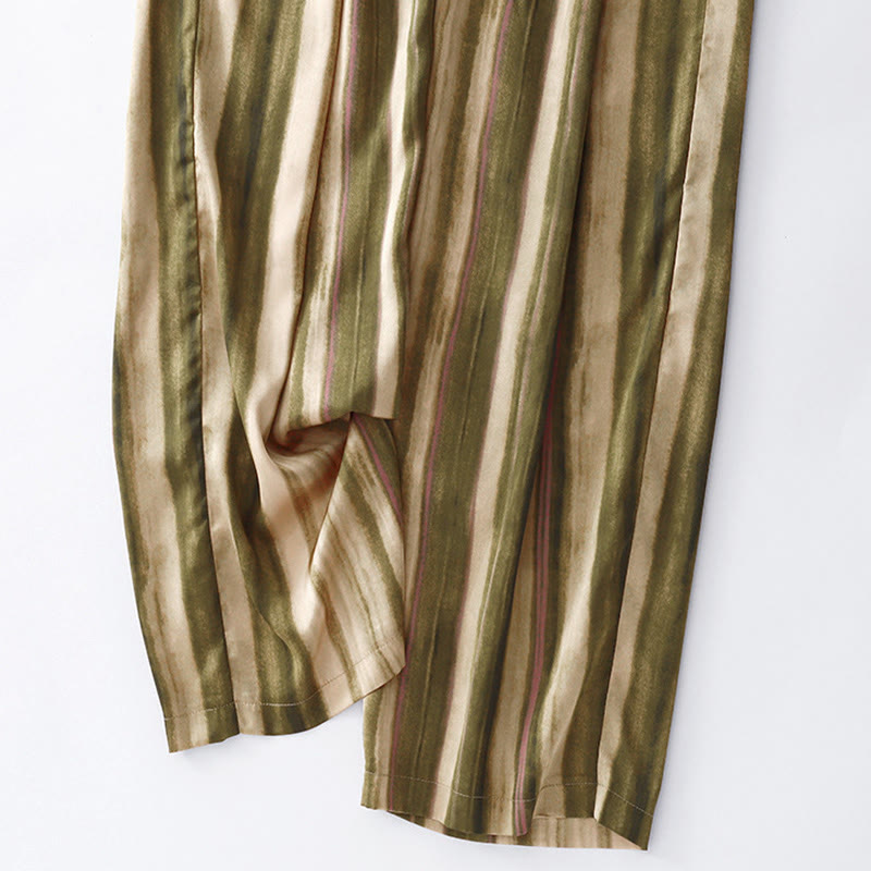 Buddha Stones Summer Casual Elegant Drawstring Vertical Striped Long Pants Women's Straight Leg Pants With Pockets - image 5
