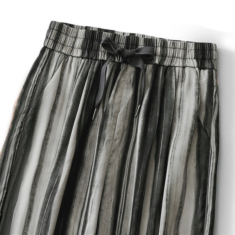 Buddha Stones Summer Casual Elegant Drawstring Vertical Striped Long Pants Women's Straight Leg Pants With Pockets - image 9