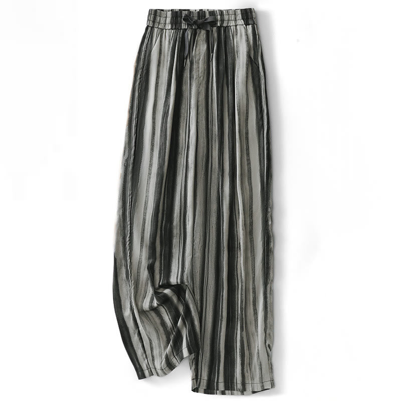 Buddha Stones Summer Casual Elegant Drawstring Vertical Striped Long Pants Women's Straight Leg Pants With Pockets - Gray - US8-10, UK/AU12-14, EU40-42 (2XL) - image 8