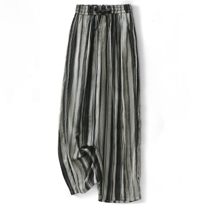 Buddha Stones Summer Casual Elegant Drawstring Vertical Striped Long Pants Women's Straight Leg Pants With Pockets - Gray - US8-10, UK/AU12-14, EU40-42 (2XL) - image 8