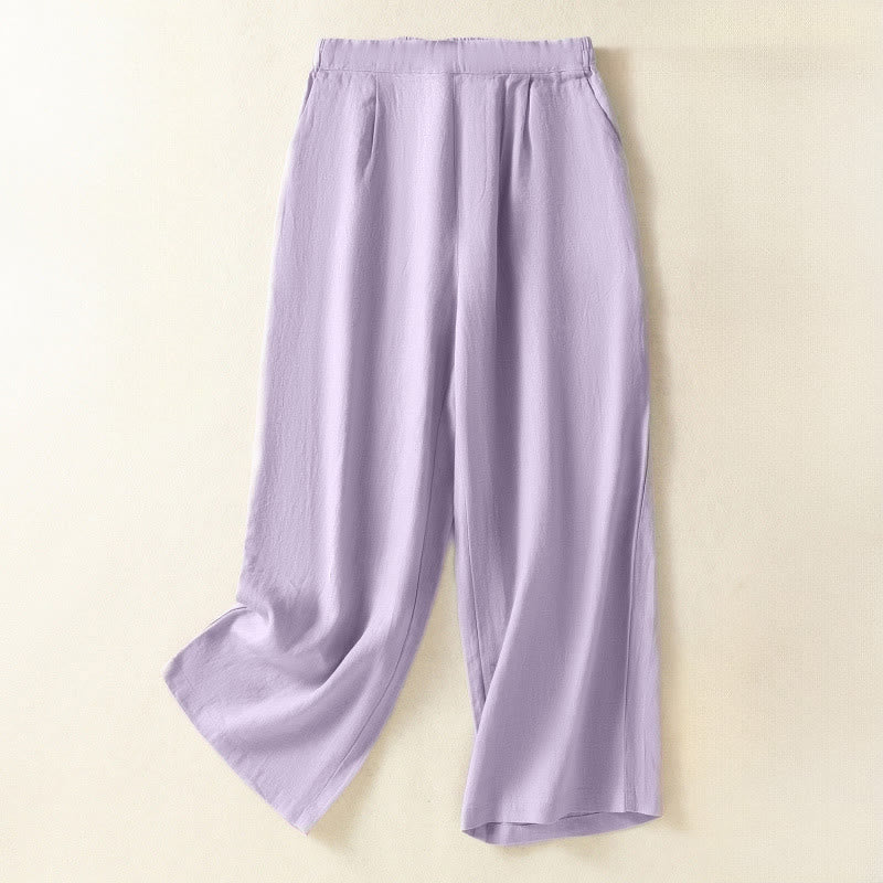 Buddha Stones Spring Summer Casual Minimalist Solid Capri Pants Women's Straight Leg Pants With Pockets - Lavender - US8-10, UK/AU12-14, EU40-42 (2XL) - image 18