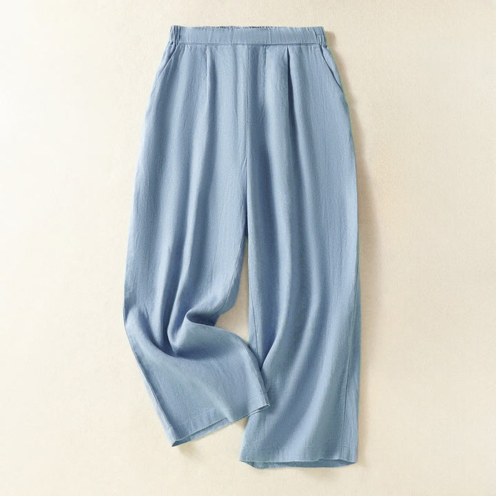 Buddha Stones Spring Summer Casual Minimalist Solid Capri Pants Women's Straight Leg Pants With Pockets - PowderBlue - US8-10, UK/AU12-14, EU40-42 (2XL) - image 0