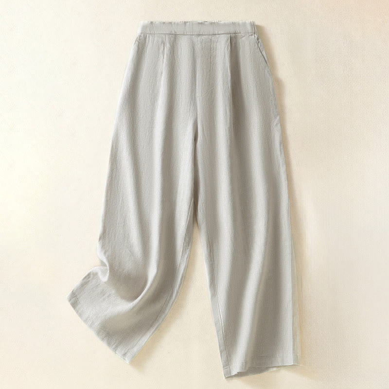 Buddha Stones Spring Summer Casual Minimalist Solid Capri Pants Women's Straight Leg Pants With Pockets - Beige - US8-10, UK/AU12-14, EU40-42 (2XL) - image 24