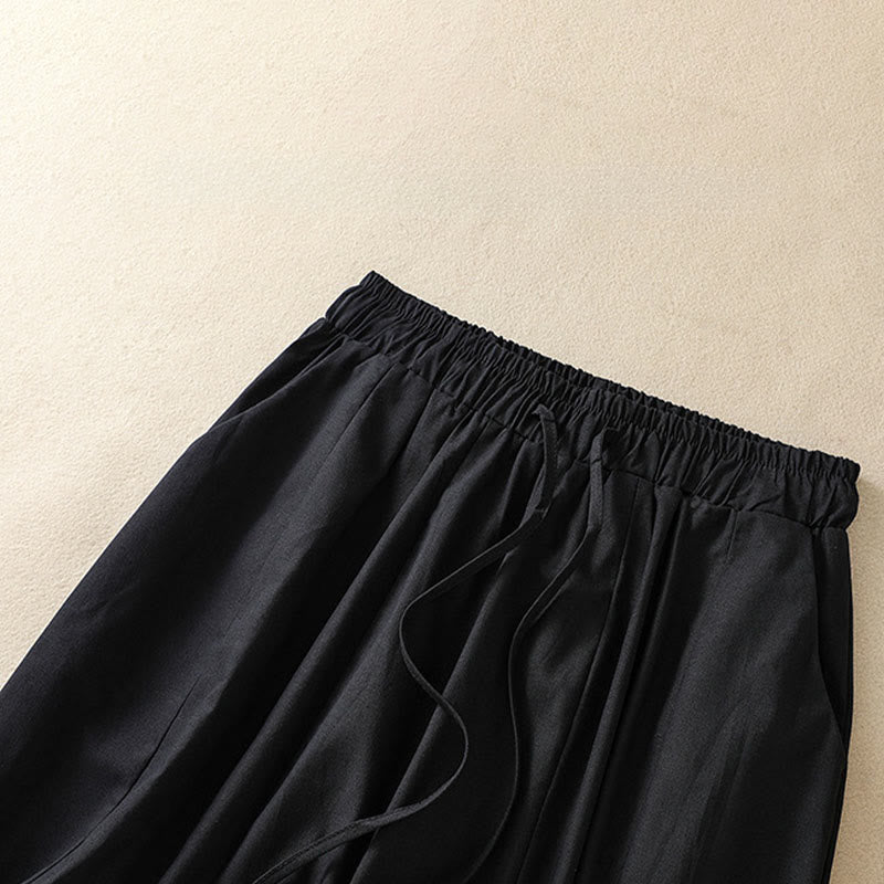 Buddha Stones Summer Casual Minimalist Drawstring Solid Women's Cropped Pants With Pockets - image 4