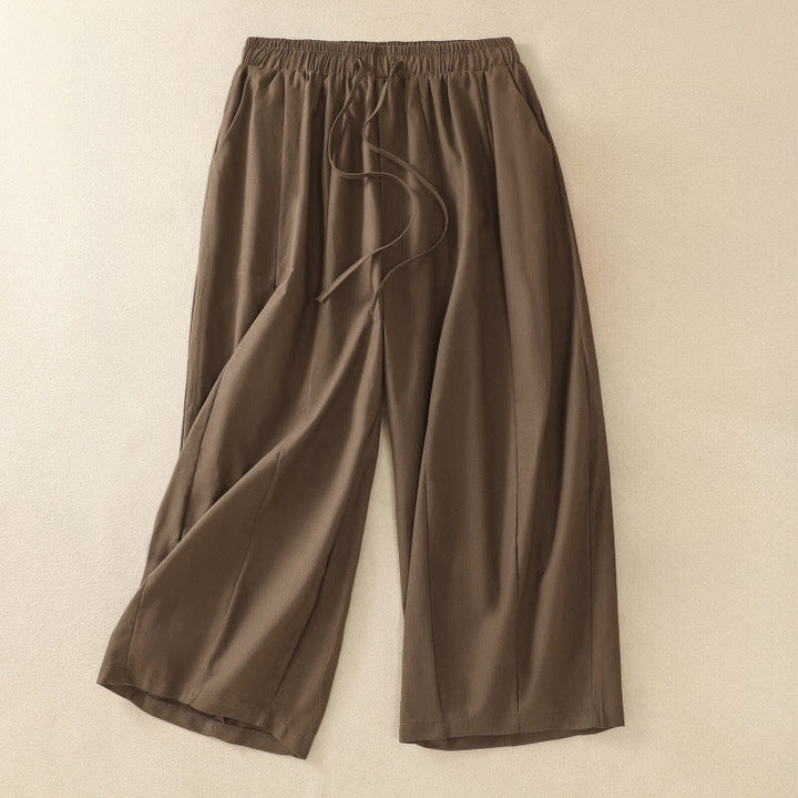 Buddha Stones Summer Casual Minimalist Drawstring Solid Women's Cropped Pants With Pockets - DarkKhaki - US12, UK/AU16, EU44 (2XL) - image 0