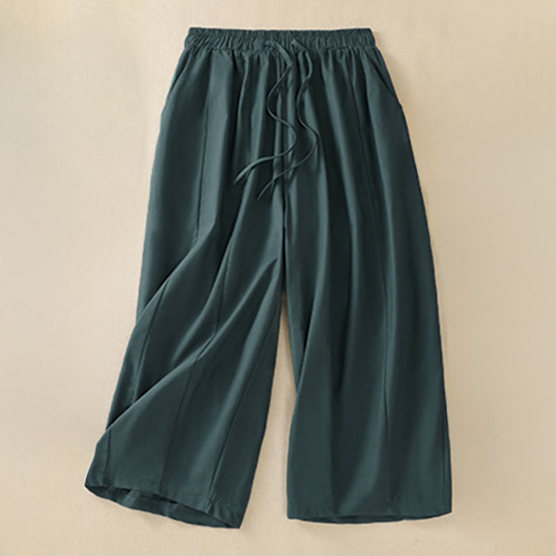 Buddha Stones Summer Casual Minimalist Drawstring Solid Women's Cropped Pants With Pockets - CadetBlue - US12, UK/AU16, EU44 (2XL) - image 17