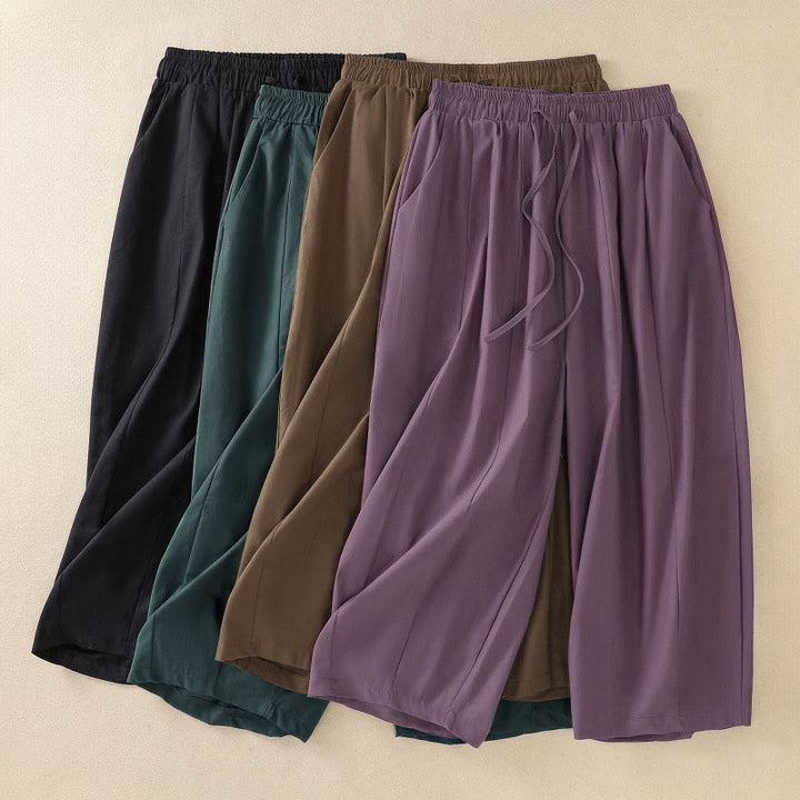 Buddha Stones Summer Casual Minimalist Drawstring Solid Women's Cropped Pants With Pockets - image 20