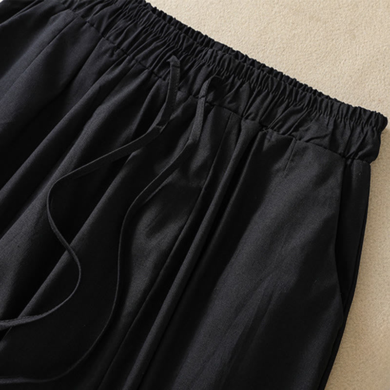 Buddha Stones Summer Casual Minimalist Drawstring Solid Women's Cropped Pants With Pockets - image 6