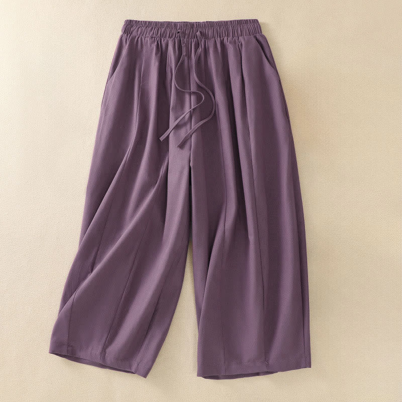 Buddha Stones Summer Casual Minimalist Drawstring Solid Women's Cropped Pants With Pockets - Plum - US12, UK/AU16, EU44 (2XL) - image 9