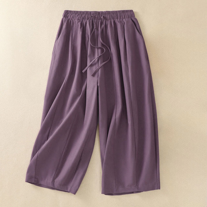 Buddha Stones Summer Casual Minimalist Drawstring Solid Women's Cropped Pants With Pockets - Plum - US12, UK/AU16, EU44 (2XL) - image 9
