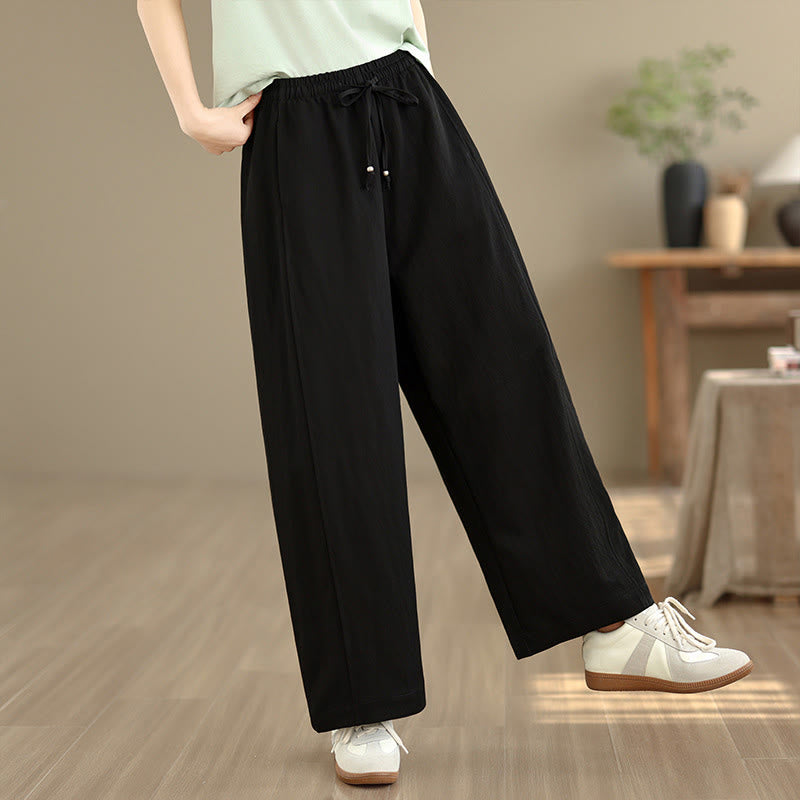 Buddha Stones Summer Casual Drawstring Solid Cropped Pants Women's Wide Leg Pants With Pockets - image 12