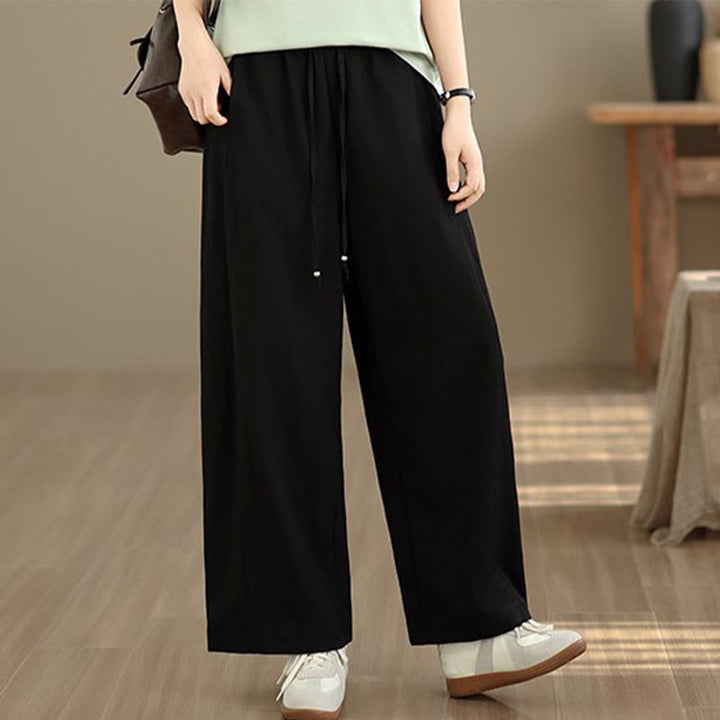 Buddha Stones Summer Casual Drawstring Solid Cropped Pants Women's Wide Leg Pants With Pockets - image 13