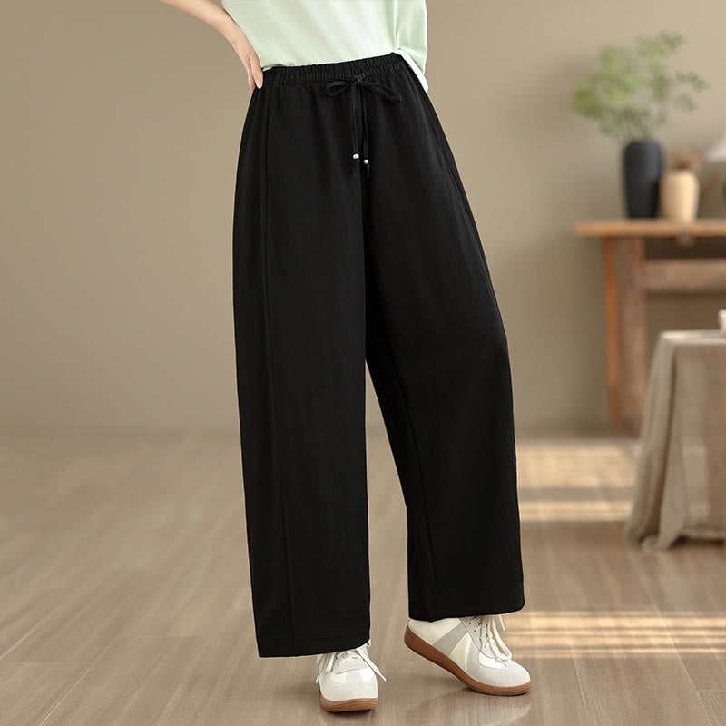 Buddha Stones Summer Casual Drawstring Solid Cropped Pants Women's Wide Leg Pants With Pockets - image 11