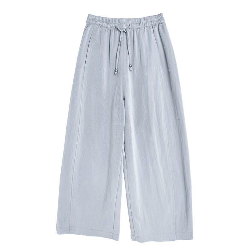 Buddha Stones Summer Casual Drawstring Solid Cropped Pants Women's Wide Leg Pants With Pockets - image 21