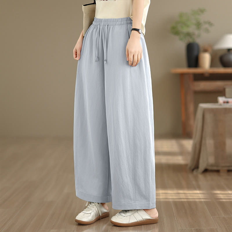 Buddha Stones Summer Casual Drawstring Solid Cropped Pants Women's Wide Leg Pants With Pockets - image 15