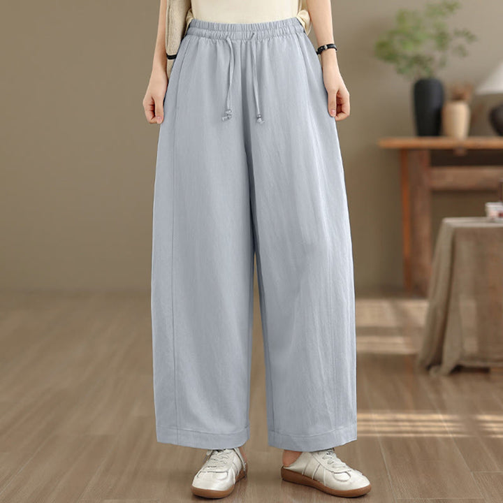 Buddha Stones Summer Casual Drawstring Solid Cropped Pants Women's Wide Leg Pants With Pockets - LightSteelBlue - US12, UK/AU16, EU44 (2XL) - image 14