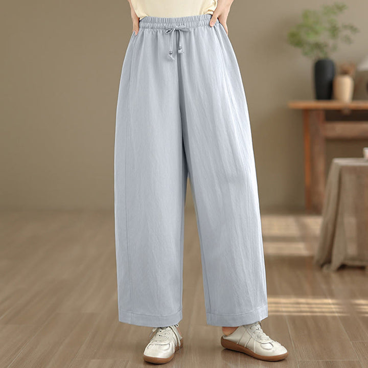 Buddha Stones Summer Casual Drawstring Solid Cropped Pants Women's Wide Leg Pants With Pockets - image 16