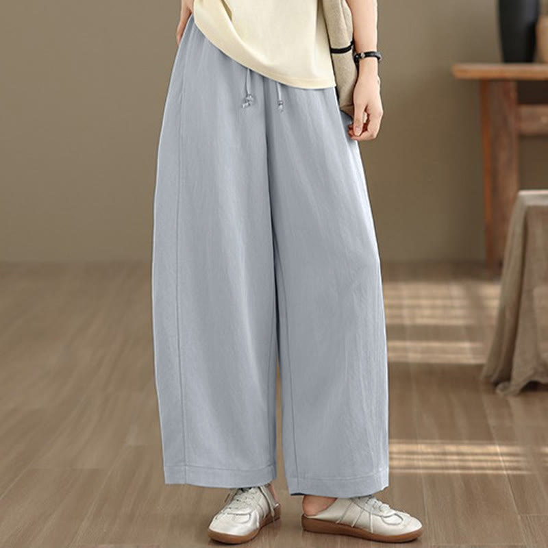 Buddha Stones Summer Casual Drawstring Solid Cropped Pants Women's Wide Leg Pants With Pockets - image 20