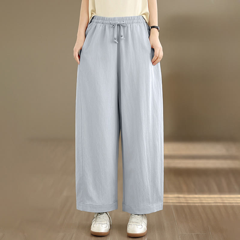 Buddha Stones Summer Casual Drawstring Solid Cropped Pants Women's Wide Leg Pants With Pockets - image 19