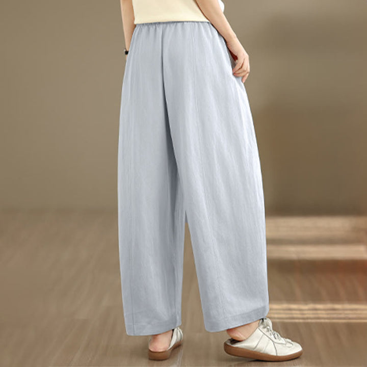Buddha Stones Summer Casual Drawstring Solid Cropped Pants Women's Wide Leg Pants With Pockets - image 17