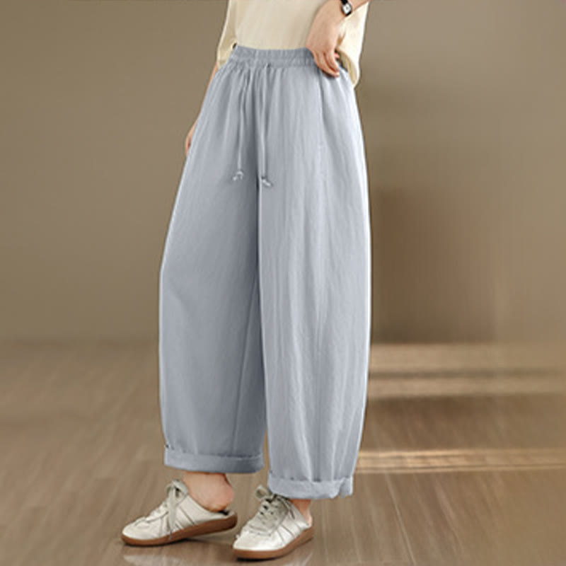 Buddha Stones Summer Casual Drawstring Solid Cropped Pants Women's Wide Leg Pants With Pockets - image 18