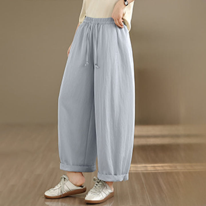 Buddha Stones Summer Casual Drawstring Solid Cropped Pants Women's Wide Leg Pants With Pockets - image 18