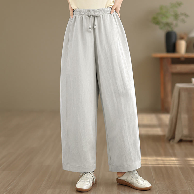 Buddha Stones Summer Casual Drawstring Solid Cropped Pants Women's Wide Leg Pants With Pockets - image 26