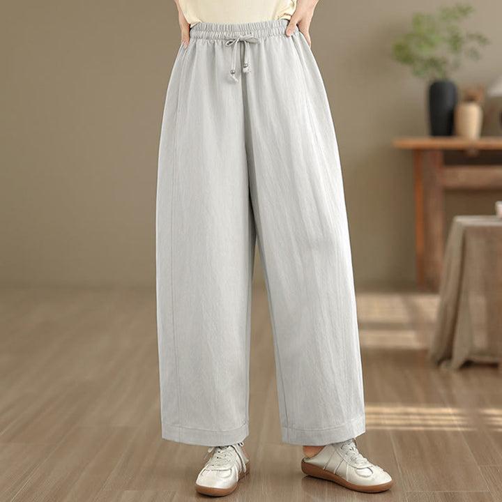 Buddha Stones Summer Casual Drawstring Solid Cropped Pants Women's Wide Leg Pants With Pockets - image 26