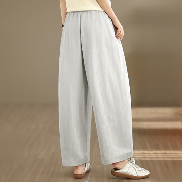 Buddha Stones Summer Casual Drawstring Solid Cropped Pants Women's Wide Leg Pants With Pockets - image 25