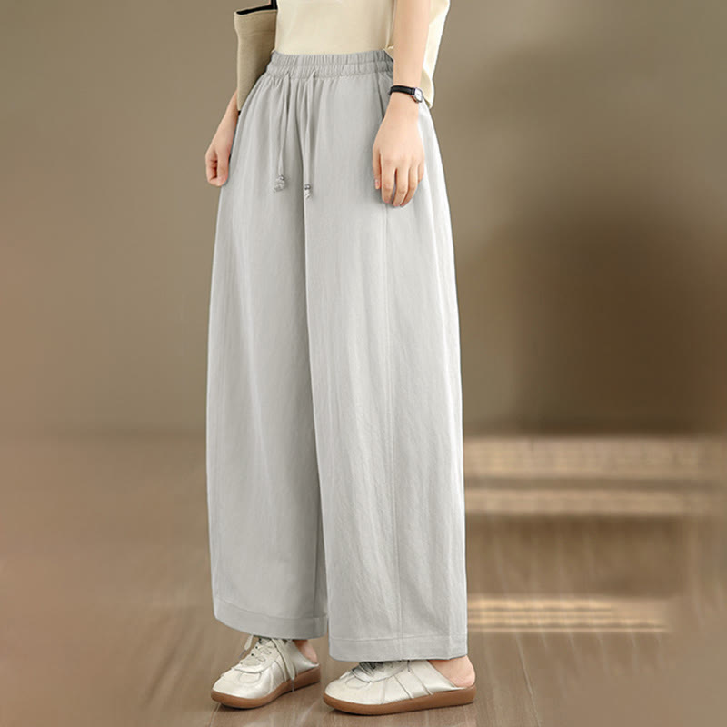 Buddha Stones Summer Casual Drawstring Solid Cropped Pants Women's Wide Leg Pants With Pockets - image 23