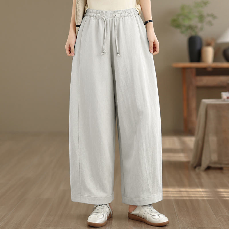 Buddha Stones Summer Casual Drawstring Solid Cropped Pants Women's Wide Leg Pants With Pockets - Linen - US12, UK/AU16, EU44 (2XL) - image 22